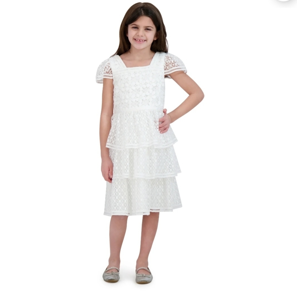 Kensie Girl White Lace Tiered Dress